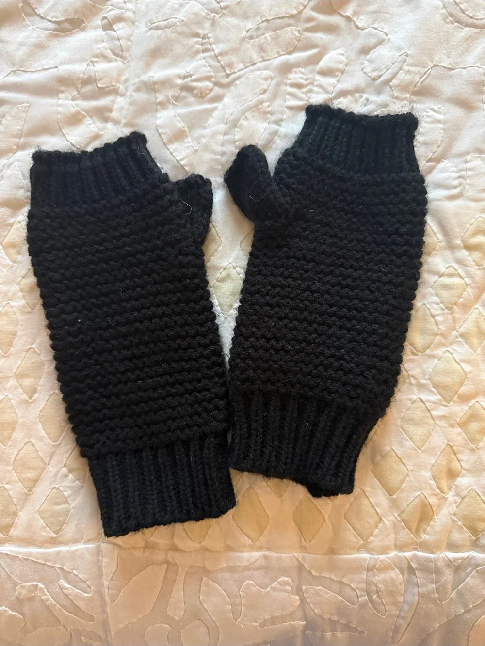 Black Knit Fingerless Mittens - Women's Sweater Accessory